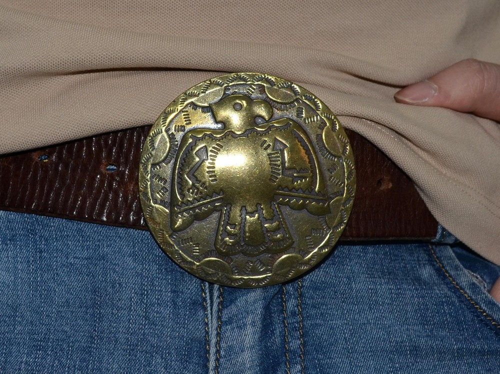 Handmade, Vintage Solid Brass Round Sun bird Belt Buckle gift, Belt Not Included