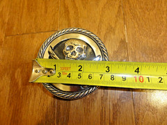 Skull Belt Buckle Crossed Swords Round Biker Gothic Metal 3” Diameter