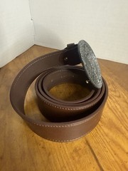 Silver Plated Aztec Calendar Belt Buckle And Brown Belt 51in Long