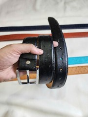 3.8CM Black 100% Genuine Body Ostrich Leather Skin Mens Belt Buckle- Handmade