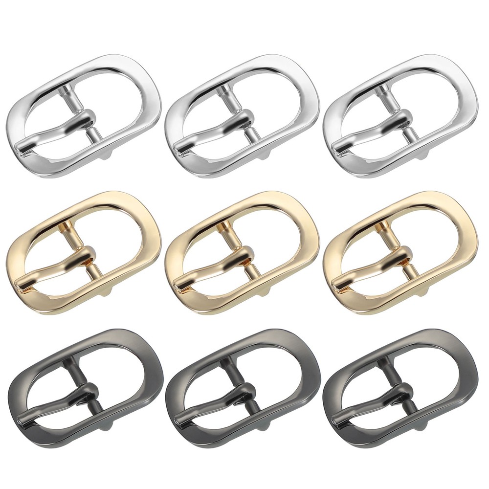 9Pcs 0.6&Prime; Single Prong Metal Roller Pin Belt Buckles Black/Silver/Light Gold