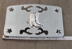 Vintage Silver Tone Cowboy Boots Spurs Belt Buckle With Cutout Pattern & Stars