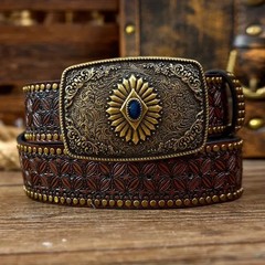 Western Cowboy/Cowgirl Rodeo Decor Engraved Antique GOLD Turquoise Buckle