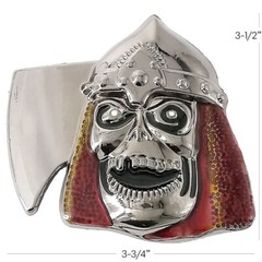 Medieval Warrior Skull with Axe Belt Buckle Silver Chrome