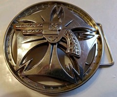 SPINNER BELT BUCKLE METAL PREOWNED COWBOY BLING CHROME