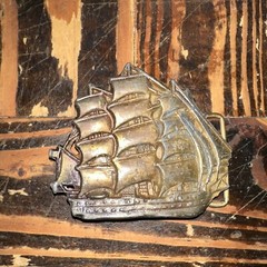 Brass Color 16-Sail Metal Ship Belt Buckle 4&Prime; x 3&Prime;