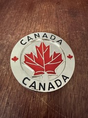 Vintage Canadian Flag Round Belt Buckle Maple Leaf Chrome Red Black Canada Day