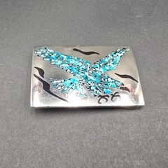 Vintage Mexico Silver Tone Turquoise Inlay Flying Eagle Rectangle Belt Buckle