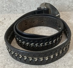Vintage Metal Belt Buckle, Alpaca Silver and Abalone W/ Harley Davidson Belt