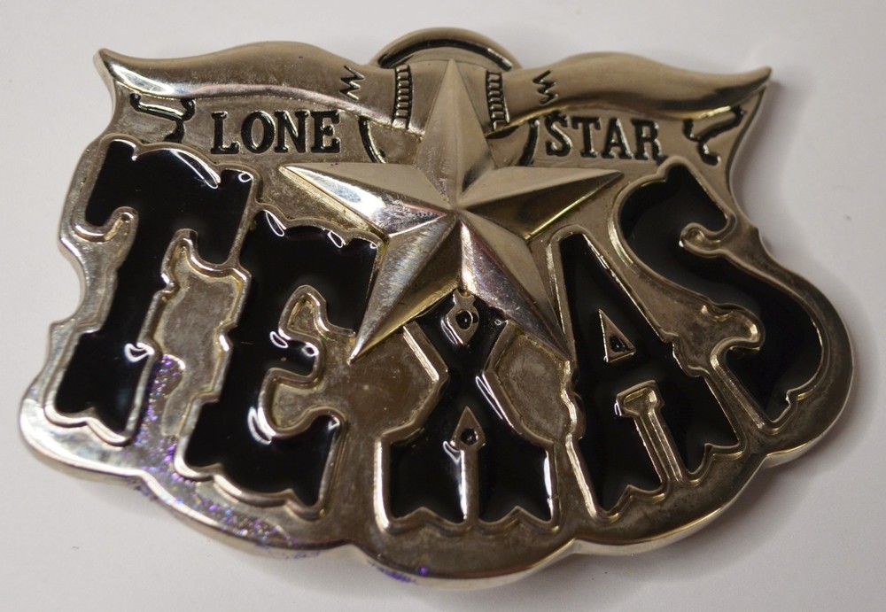 TEXAS LONE STAR BULL HORNS METAL BELT BUCKLE