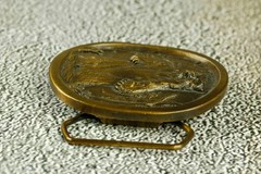 Grizzly Bear brass western belt buckle Indiana Metal Craft 1977