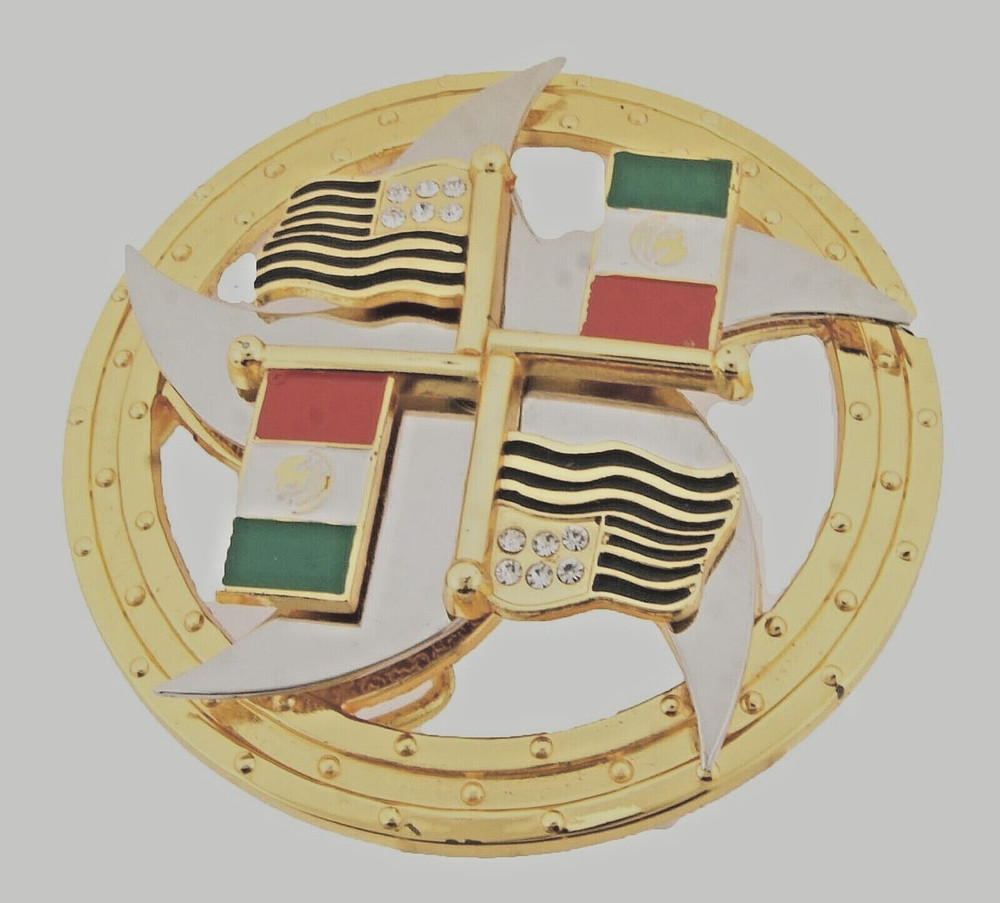 Mexico & USA Flags Belt Buckle Vintage Spinners Mexican Rodeo Women Men Western