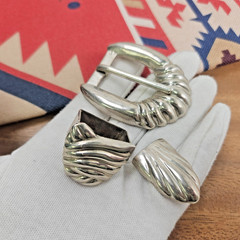 Vintage Sterling Silver 925 Taxco Mexico Western Belt Buckle, Keeper, Tip Set