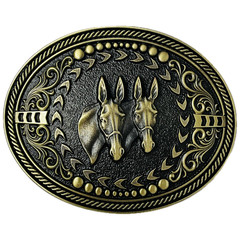 Montana Silversmiths Attitude Twin Mules Western Oval Antique Brass Belt Buckle