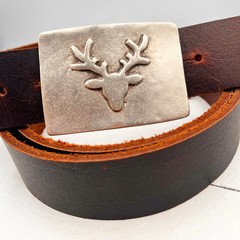 Deer Head Belt Buckle Metal Antique Rustic Hunting Motif For 40mm Belt