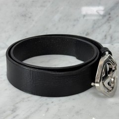 GUCCI Pre-Owned Interlocking Leather Belt Black Silver