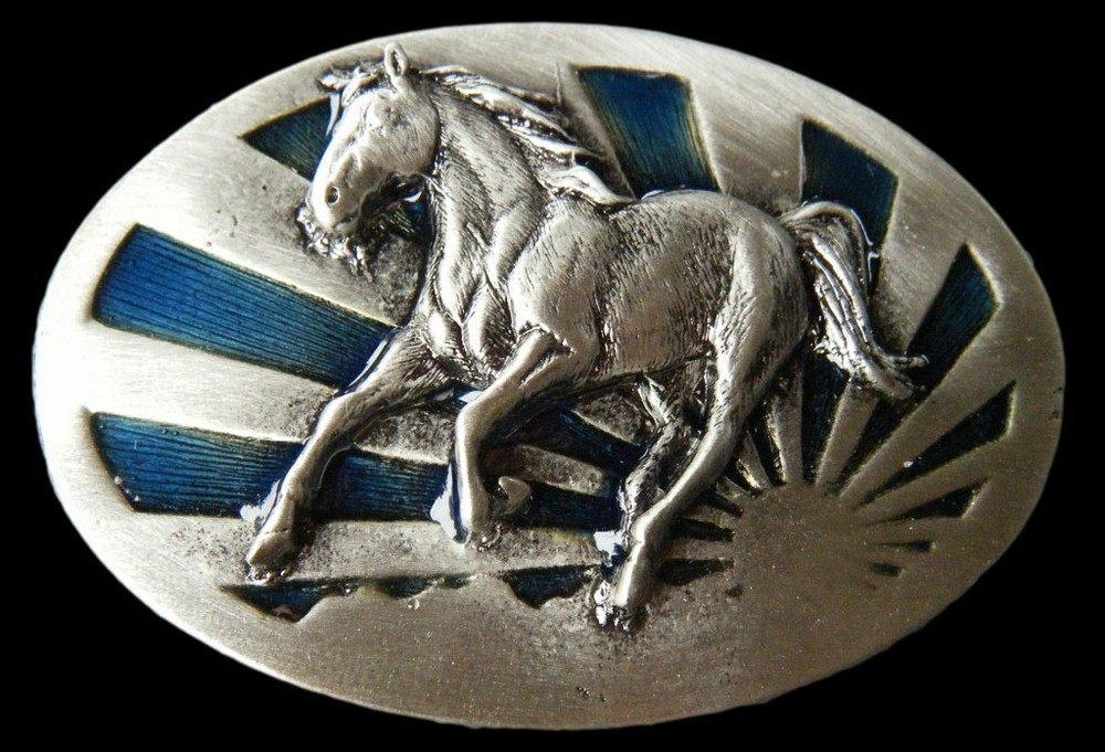 JAPAN JAPANESE SUN RISE BLUE FLAG EQUESTRIAN SPORTS HORSE BELT BUCKLE