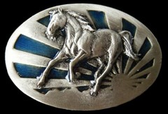 JAPAN JAPANESE SUN RISE BLUE FLAG EQUESTRIAN SPORTS HORSE BELT BUCKLE