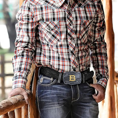 Western Cowboy Initial Letters A-Z American Flag Belt Buckle for Men Fathers Day