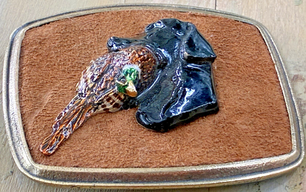 3-D Labrador Retriever Ringneck Pheasant Suede Belt Buckle
