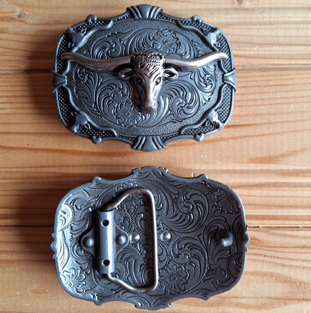 Long horns bull western country metal belt buckle