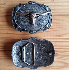 Long horns bull western country metal belt buckle