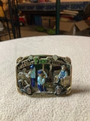 Belt Buckle 1986 USA American Firefighter « No Sleep Tonight » Brass, Enamel