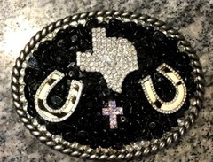 Large Belt Buckle Bling TEXAS Horseshoe Cross Rhinestones and Black Stones – NEW