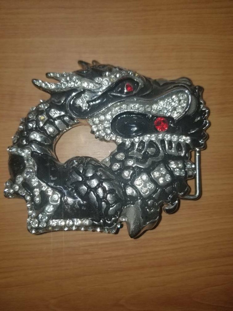 Chinese Dragon Belt Buckle Red & Clear Gems