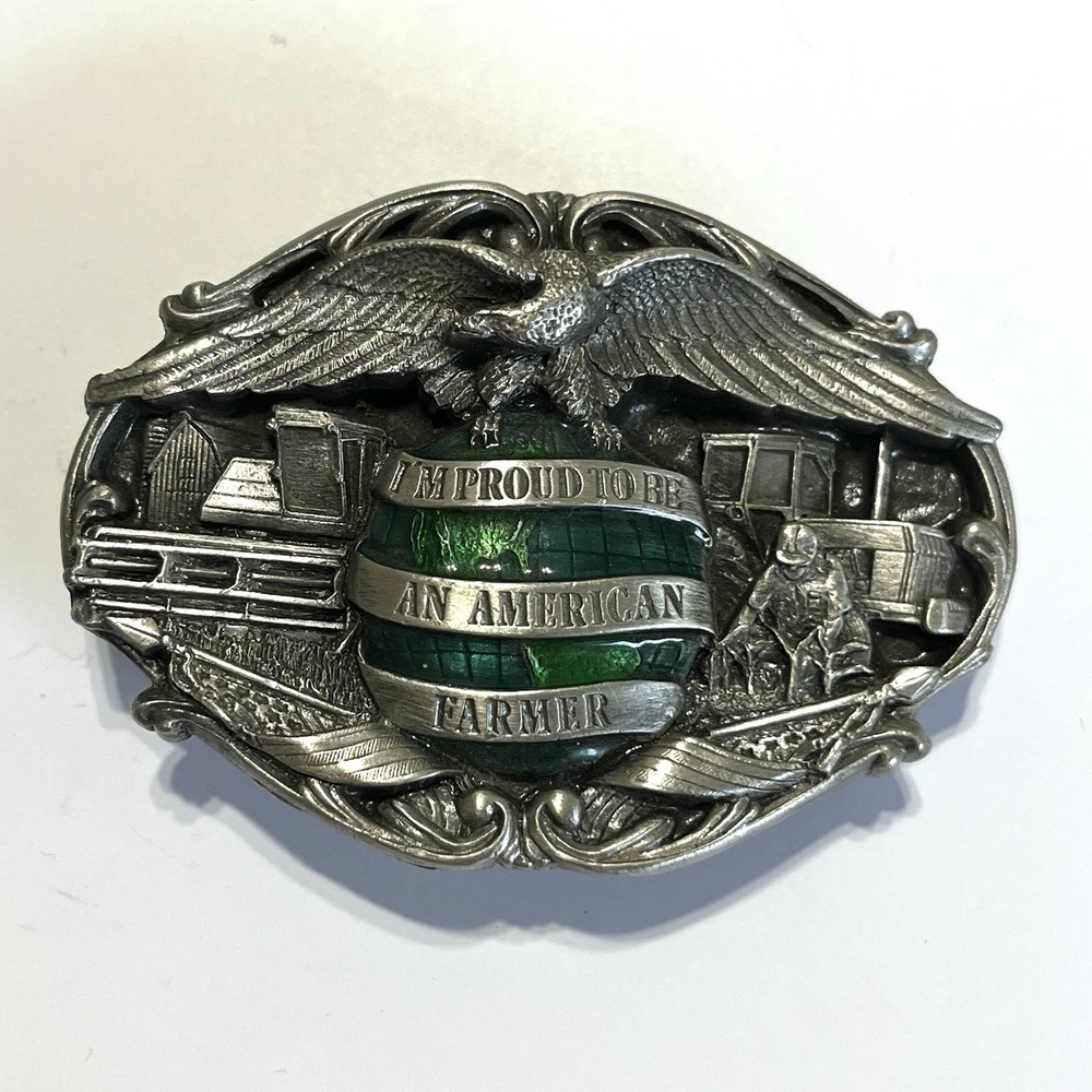 ~ Enameled Brass PROUD TO BE AN AMERICAN FARMER Belt Buckle