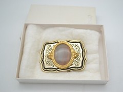 Polished Agate Gold Colored Belt Buckle with Gift Box Made in the USA