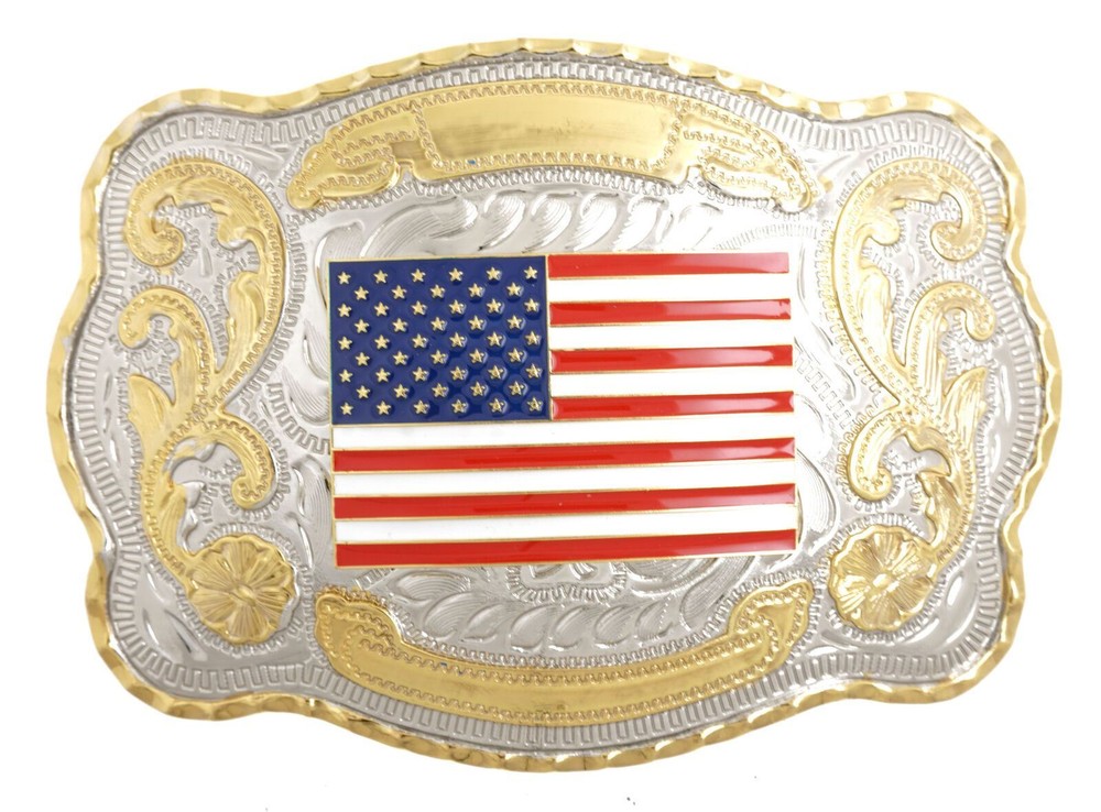 USA U.S. American Flag Patriotic Western Style Large Metal Belt Buckle