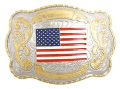USA U.S. American Flag Patriotic Western Style Large Metal Belt Buckle