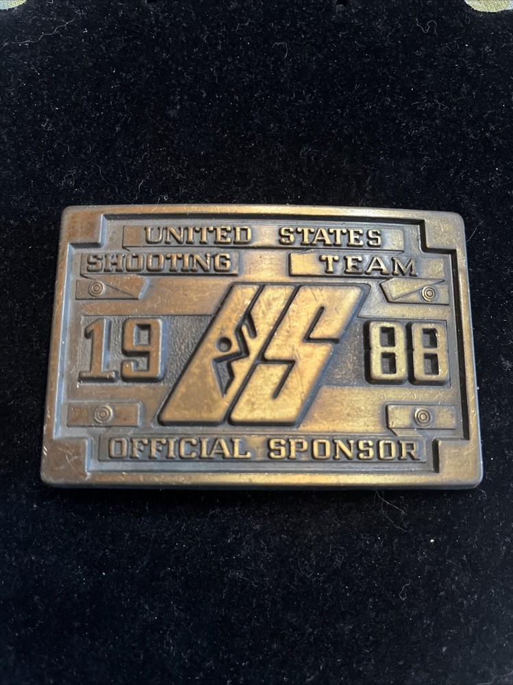 1988 Brass Belt Buckle US Shooting Team Official Sponsor Seoul Korea Olympics