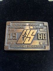 1988 Brass Belt Buckle US Shooting Team Official Sponsor Seoul Korea Olympics
