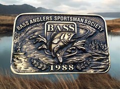 Vintage B.A.S.S. Bass Anglers Sportsman Society Original 1988 Brass Belt Buckle