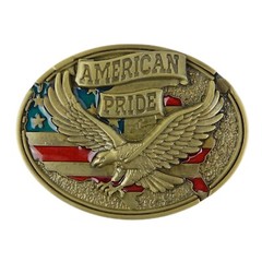 American Pride Flag Eagle Belt Buckle Enamel Color Antique Bronze Fits 1.5&Prime; Belt