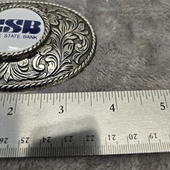 Cove State Bank CSB Belt Buckle Silver Tone Floral Western Scroll Oval Vintage