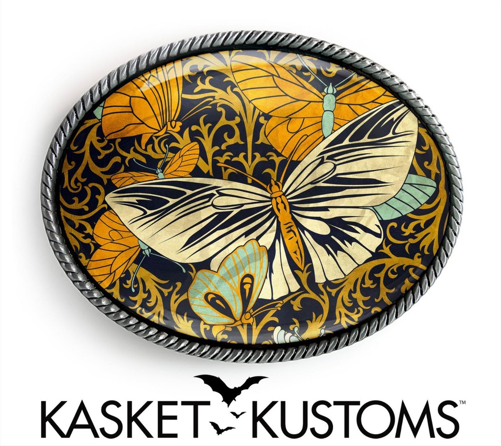 Butterfly Belt Buckle – Vintage Nature Pattern Artwork Oval Buckle – 912