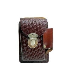 Vintage Genuine Leather Phone Holster Case Basket Weave Brown Made in USA