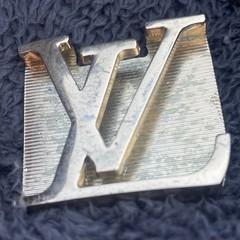 Vtg Louis Vuitton Gold Tone Belt Buckle Iconic LV Engraved Logo Y2K Distressed