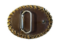 EAGLE Belt BUCKLE Sm LEATHER w/ Silver+Gold Edge LACING Handmade Western/Biker