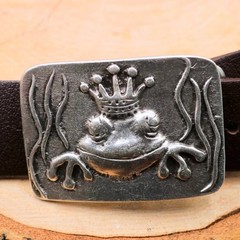 Antique Silver Frog King Crown Fairytale Belt Buckle