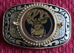 ELKS FRATERNITY VINTAGE BELT BUCKLE WESTERN INSERT DEER ANTLERS HUNTING BUCK