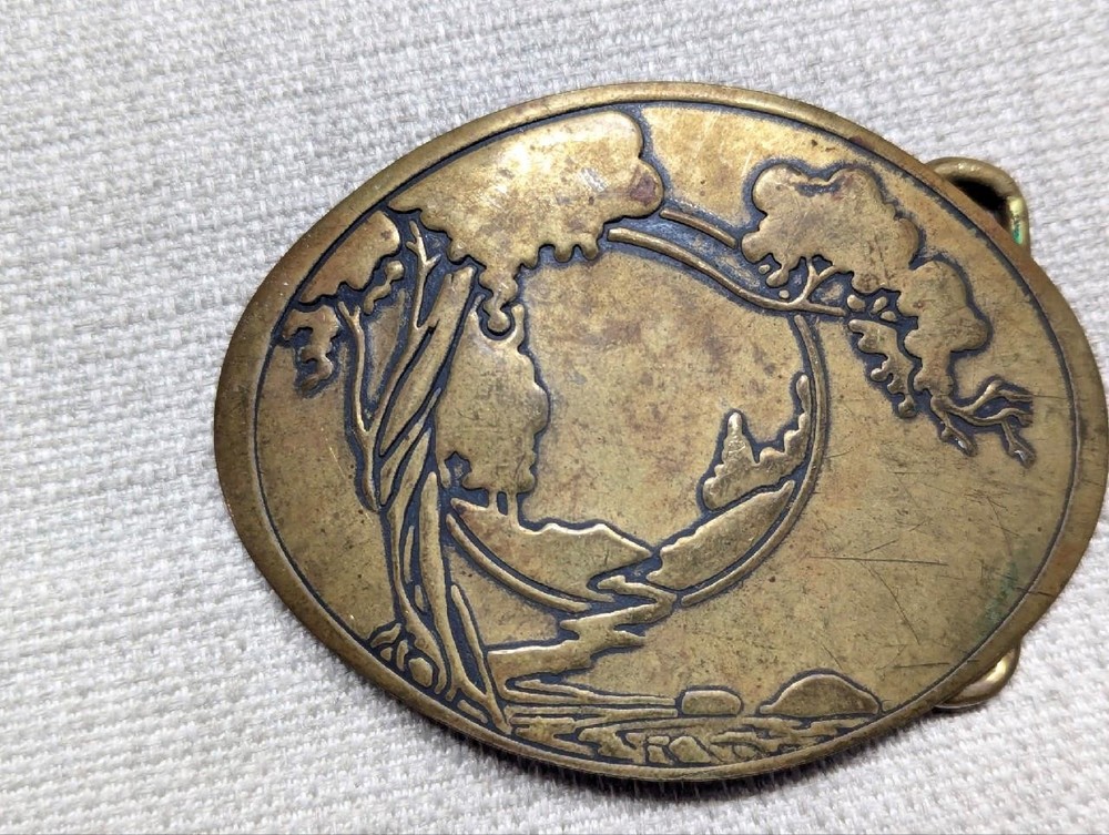 1970s vintage TREE OF LIFE belt buckle SOLID BRASS hippie boho WESTERN cowboy