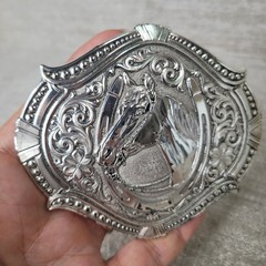 Montana Silversmiths Horse Head Horseshoe Western Belt Buckle Silver Tone Floral