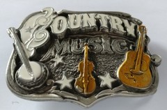 COUNTRY MUSIC STARS BANJO GUITAR FIDDLE BELT BUCKLE MADE IN CANADA