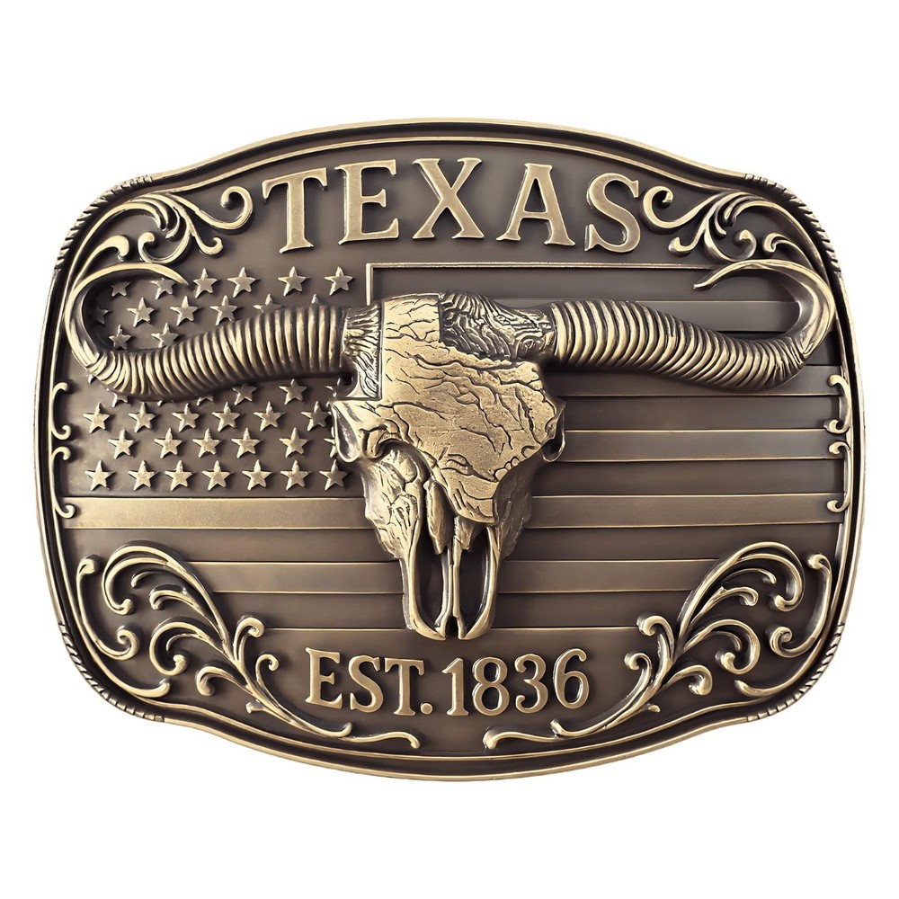GRAERRY Cowboy Belt Buckle for Men Women Medium, 004 Bronze Texas 1836