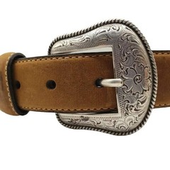 Nocona Tan Brown Leather Belt 36 Western Braided Silver Concho Floral Buckle