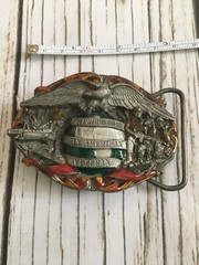 Vintage 1986 Brass USA Patriotic Proud To Be An American Veteran Belt Buckle War